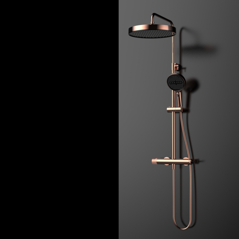 Yaji Series 1LU150300 Modern Bathroom Kit Brass Wall Mounted Rain Shower with Mixer Faucet SetRose Gold