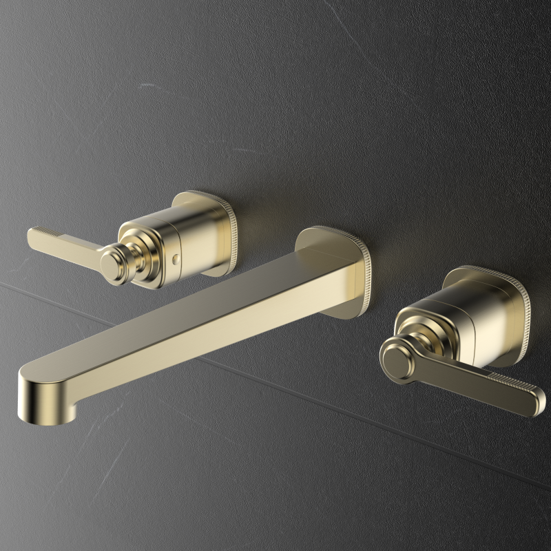 Laosi Series 1LU060104 Sleek Wall Mounted Brass Faucet 3 Holes Bathroom Basin Hot Cold Water Mixer Gun Grey