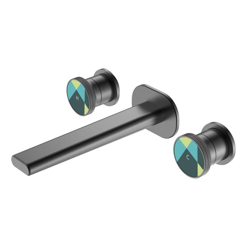 Yuan Series 1LQ310104 Matte Black Finish Brass Bathroom Faucet 3 Holes Wall Mounted Water Mixer Tap Black