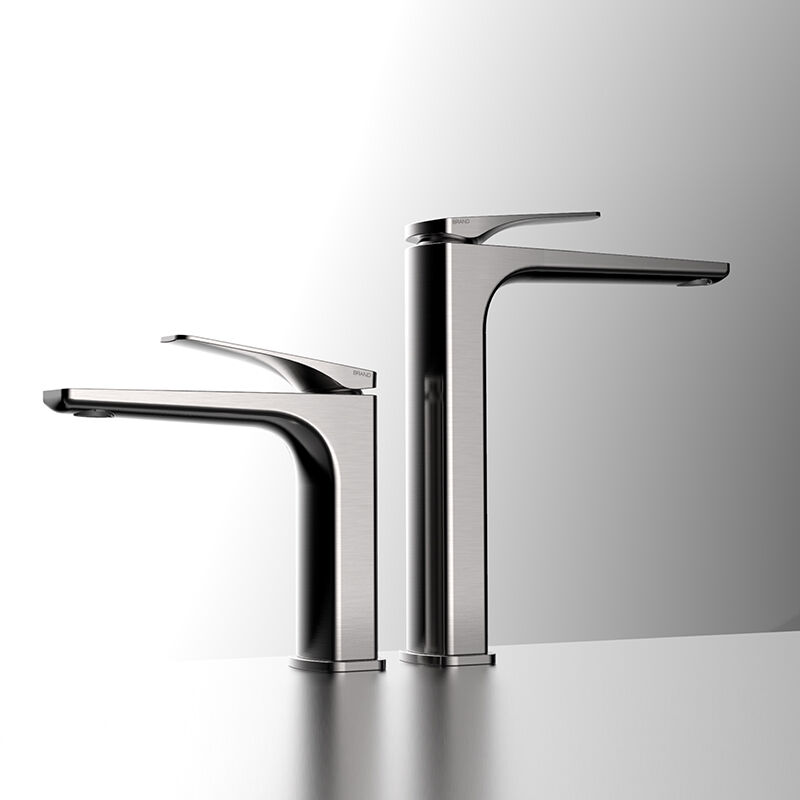 Nuoya Series 1NY500101 Easy Install Deck Mounted Brass Faucet Single Hole Bathroom Sink Water Mixer Gun Grey 