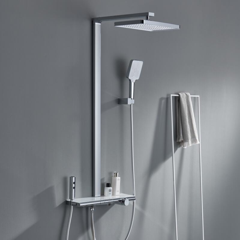 LE610103 4 Function Thermostatic Luxury Complete Brass Bath Rain Rainfall Shower Faucet Mixer Set for Bathroom Upgrade Gold