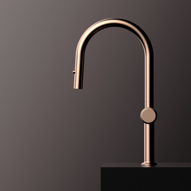Sekko series 1SE500300 Brass Sink Faucet with Pull Out Sprayer and 360 Rotation for Cold and Hot Water Mixing Rose Gold
