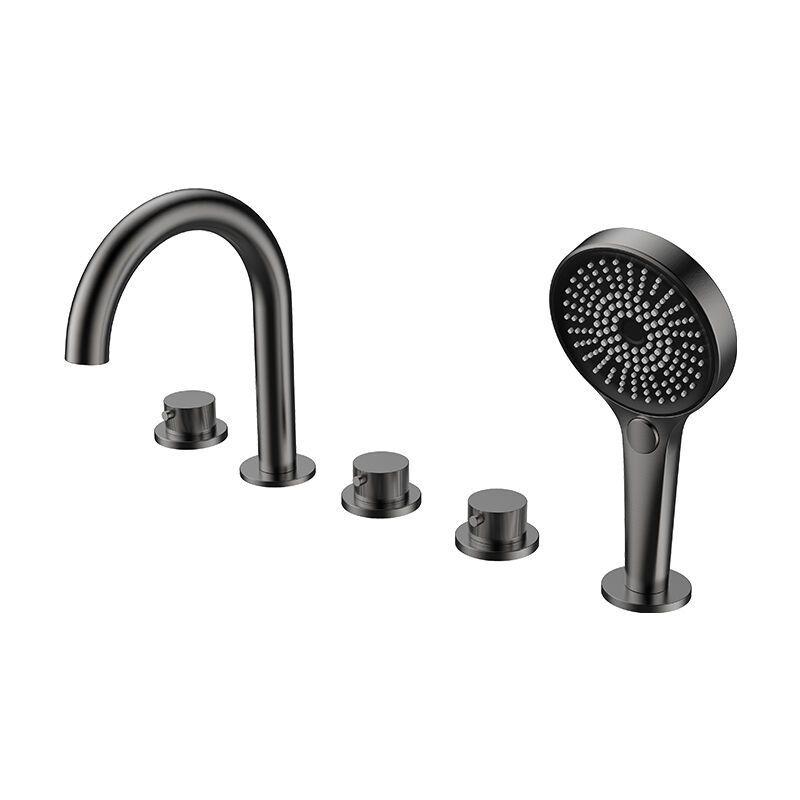 NewCool Series 1LN740403 Modern Deck Mounted 3-Handle Bath Tub Faucet Set Brass Tap with Hand Shower Mixer Combo Black