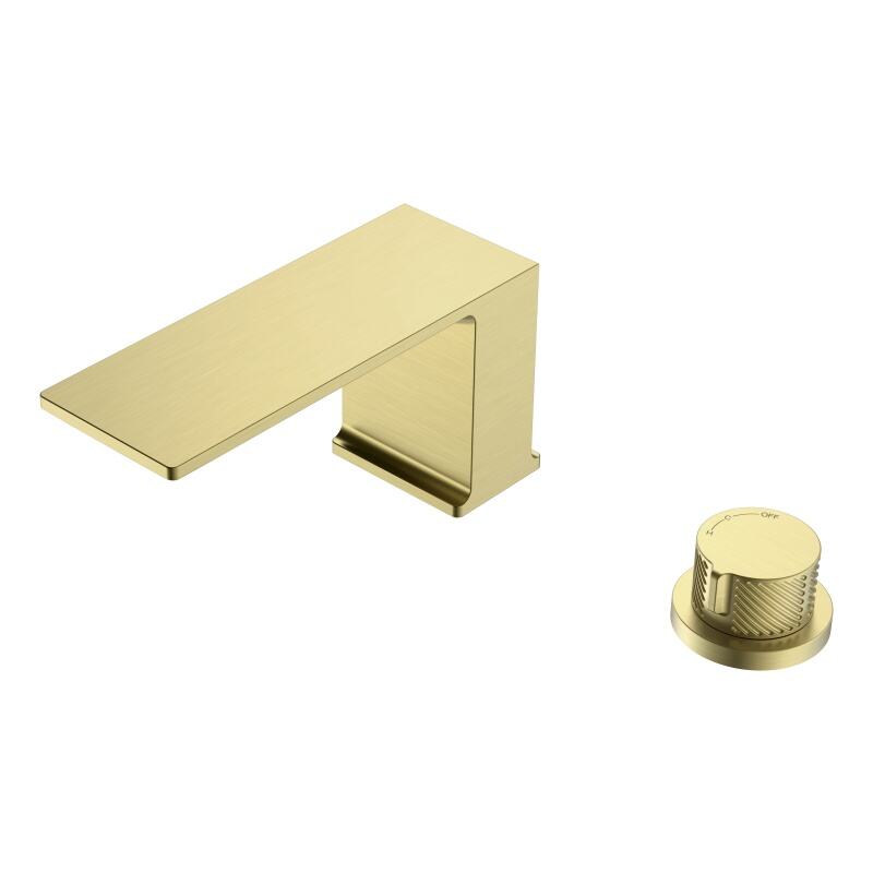 Peiluo Series 1LP590108 Sleek Deck Mounted Brass Faucet Two Holes Bathroom Basin Hot Cold Water Mixer Brushed Gold
