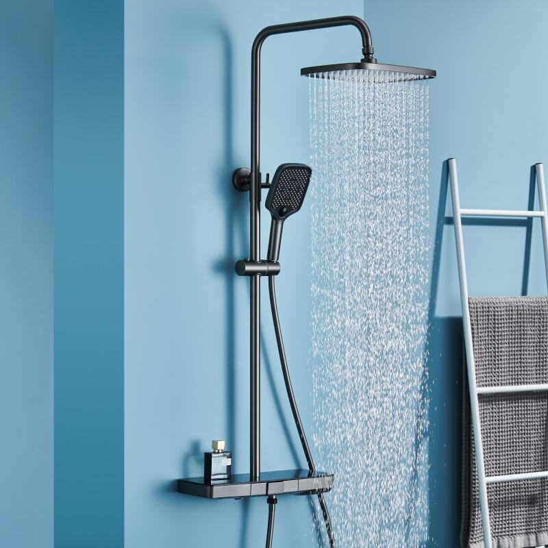 LE630112 Solid Brass Wall Mounted Bath Shower Mixer Faucet Set with Complete Fittings Black