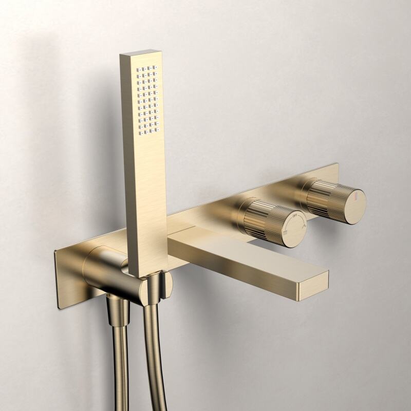 Simai Series 1SM500605 Contemporary Concealed Wall Mounted Brass 2-Handle Bathtub Faucet Set with Hand Shower Mixer Brushed Gold