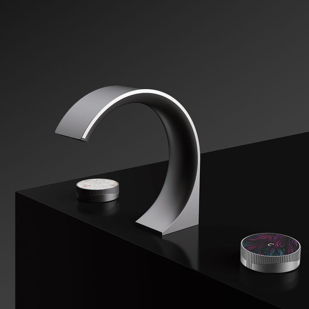 Tran Series 1LQ290101 Premium Brass 3 Holes Deck Mounted Bathroom 2-Handle Faucet with Cold Hot Water Mixer Gun Grey