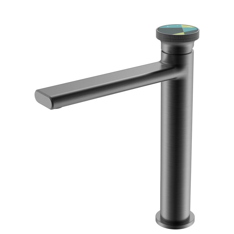 Yuan Series 1LQ310108 European Style Brass Single Hole Bathroom Faucet with Deck Mounted Mixer Tap Gun Grey