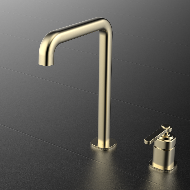 Laosi Series 1LU060103 Ceramic Valve Brass Bathroom Faucet 2 Holes Deck Mounted Basin Mixer Tap Brushed Gold