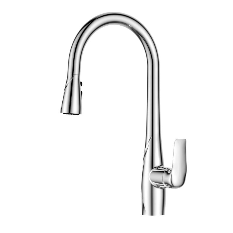 1LG050202 Brass Kitchen Faucet with Pull Out Spray Mixer and 360 Rotation for Easy Sink Cleaning Rose Gold