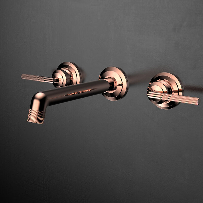 Yaji Series 1LU150104 Luxury Brass Wash Basin Mixer 3 Holes 2-Handle Wall Mounted Bathroom Faucet Design Gun Grey