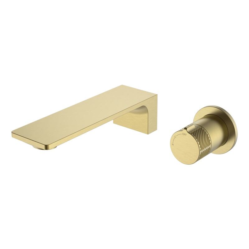 Peiluo Series 1LP590110 Modern Two Holes Brass Faucet for Bathroom Wash Basin Wall Mounted Installation Brushed Gold