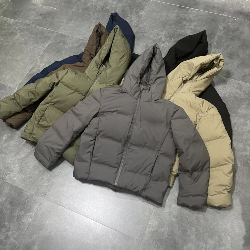冬用 カスタムプリント 防水 ユニセックス メンズ 厚い バギーフィット フルジップ ダウンパフジャケット フード付き