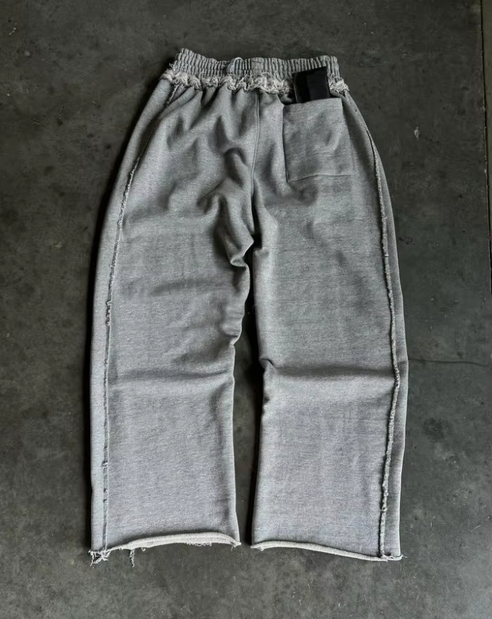 Celana Olahraga Pinggang Tinggi Berkualitas Tinggi Kaki Lebar Longgar Mengembang Rusak dengan Logo Kustom Celana Olahraga Terry Perancis Longgar Pria