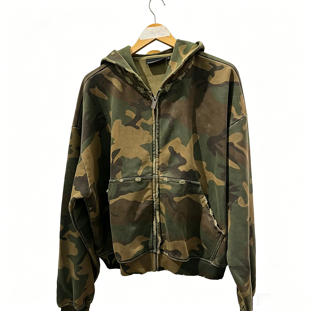 Streetwear Personalizzat għall-Irrigal Kotonn Pesant Oversizd Hoody Magħmul bi Effett ta' Logħob Kamuflaġġ b’Ħobża għall-Ilsien Unisesswali