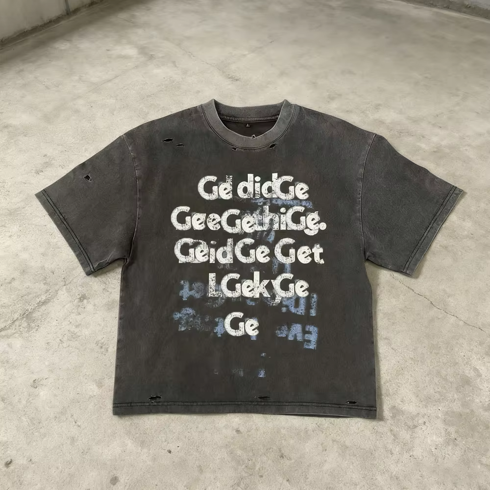 XINSHENG Pasadyang Dtg Naimprentadong Streetwear Mabigat na Timbang na Cotton Tees Shirt Nasisira Distressed Tshirt Boxy Graphic T-shirts para sa Lalaki