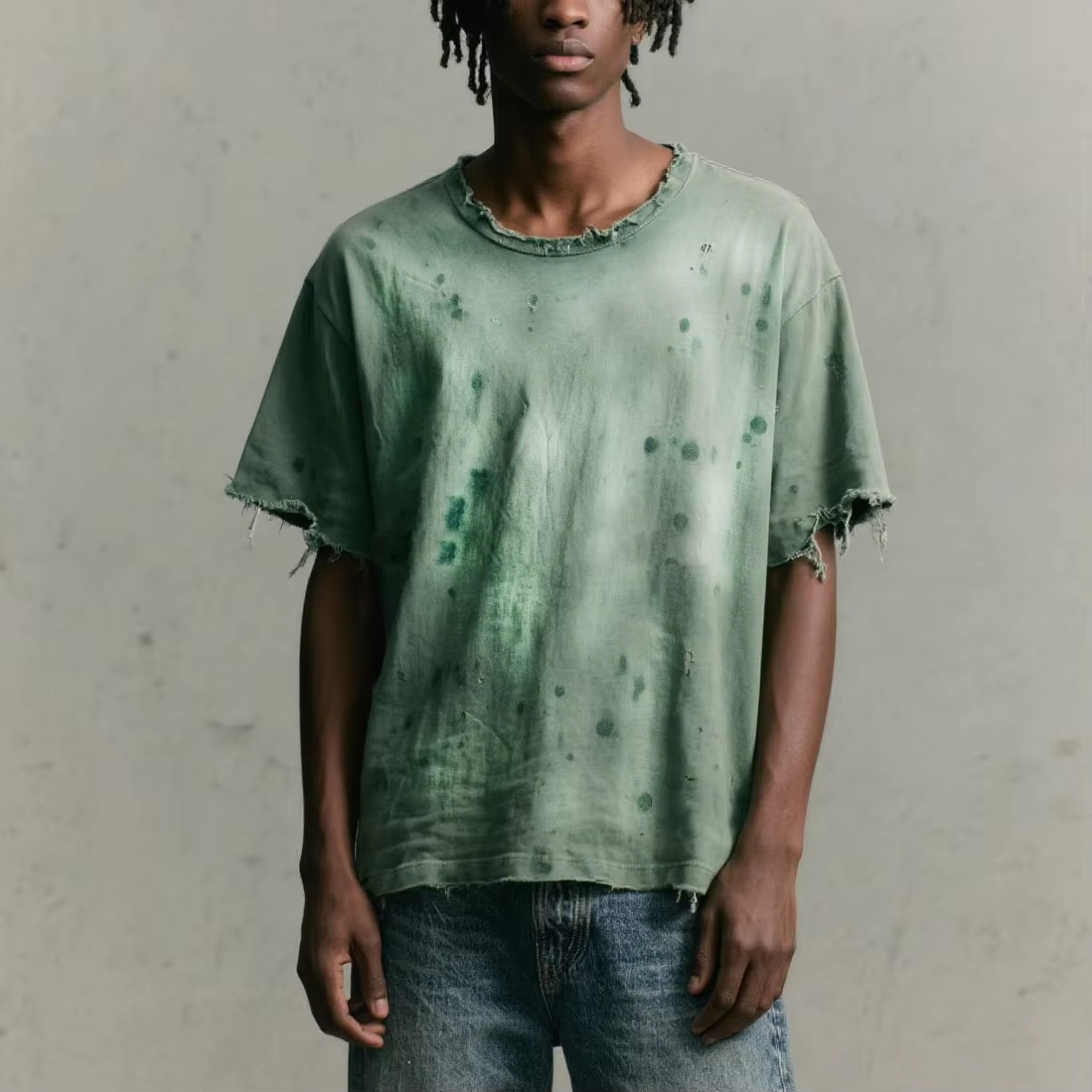 Street Wear Pasadyang Napakalaking Vintage Boxy Fit Acid Wash Sira at Distressed Tshirt Maikling Manggas t Shirt para sa Lalaki