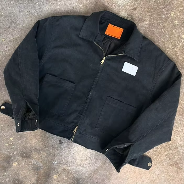 Pabrika na Pasadyang Lalaking Mabigat na Manipis na May Kulay Itim na Panliner at Zip, Vintage Wash na Canvas Denim Jacket para sa Lalaki