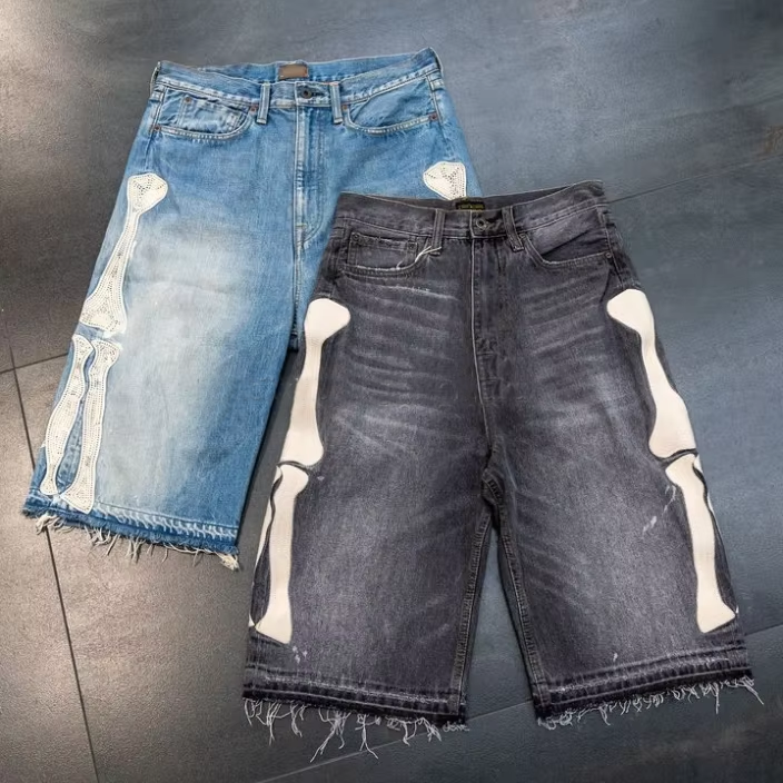 Pasadyang Tag-init Lalaking Oversize Cotton Bone Baggy Vintage Wash Tuwing Haba ng Tuwa Jorts Distressed Denim Jeans Embroidery Shorts para sa Lalaki