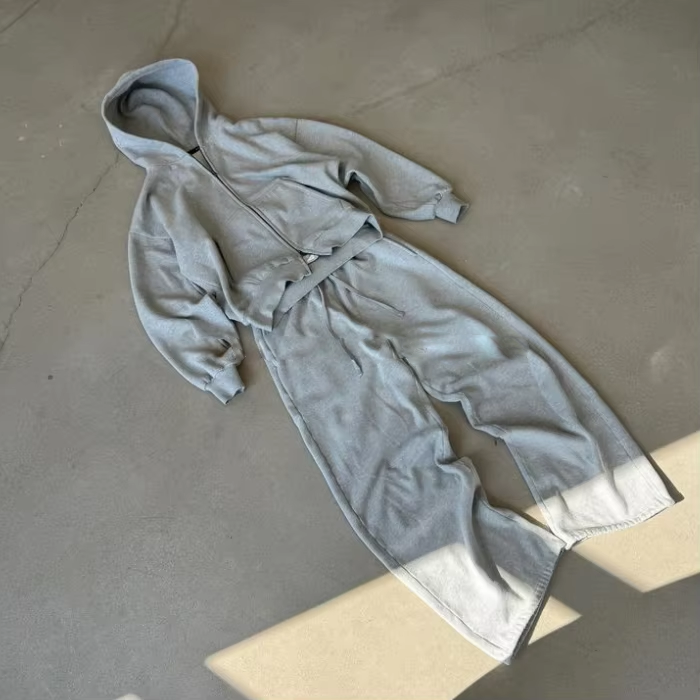 Bilihan sa Puso Pasadyang Logo Lalaking Blangkong Kapas na Plain Tracksuit Na Maikli, Kubong May Suklay at Palakang Sweatpants Set Sweat Suit Lalaki