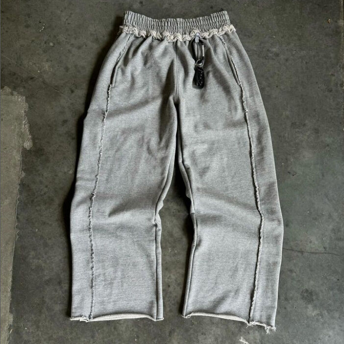 Pantalons de treball alts de qualitat elevada amb cintura alta, cames amples, amplis i bombats, amb detalls desgastats, amb logo personalitzat, pantalons de jogging tipus Terry francès, per a homes