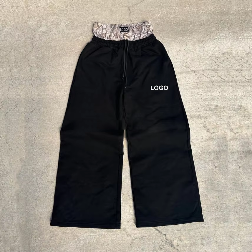 Mataas na Kalidad OEM Pasadyang Napakalaki na Terry Maluwag na Cotton Sobra-luwag na Jogger Malapad na Binti Lalaking Sweatpants Mataas na Dobleng Baywang Sweatpants Lalaki