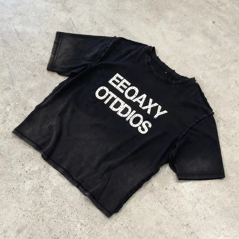 XINSHENG Pasadyang Mabigat na Timbang na Cotton Oversized Sun Faded Acid Wash Distressed T-shirt Rhinestone Tee t Shirts para sa Lalaki