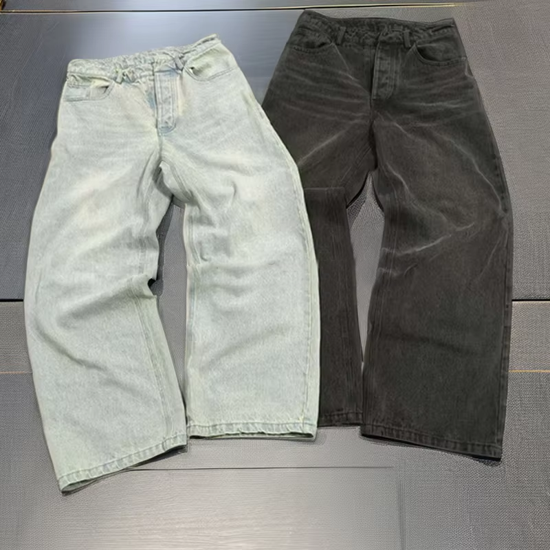 Tagagawa ng Denim Pasadyang Unisex Vintage Wash Blangko Napakalaki na Cotton Tuwid na Malapad na Binti Sobra-luwag na Denim Pantaloon Jeans para Lalaki