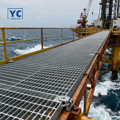 Replacement of steel grating walkways on offshore oil drilling platforms
