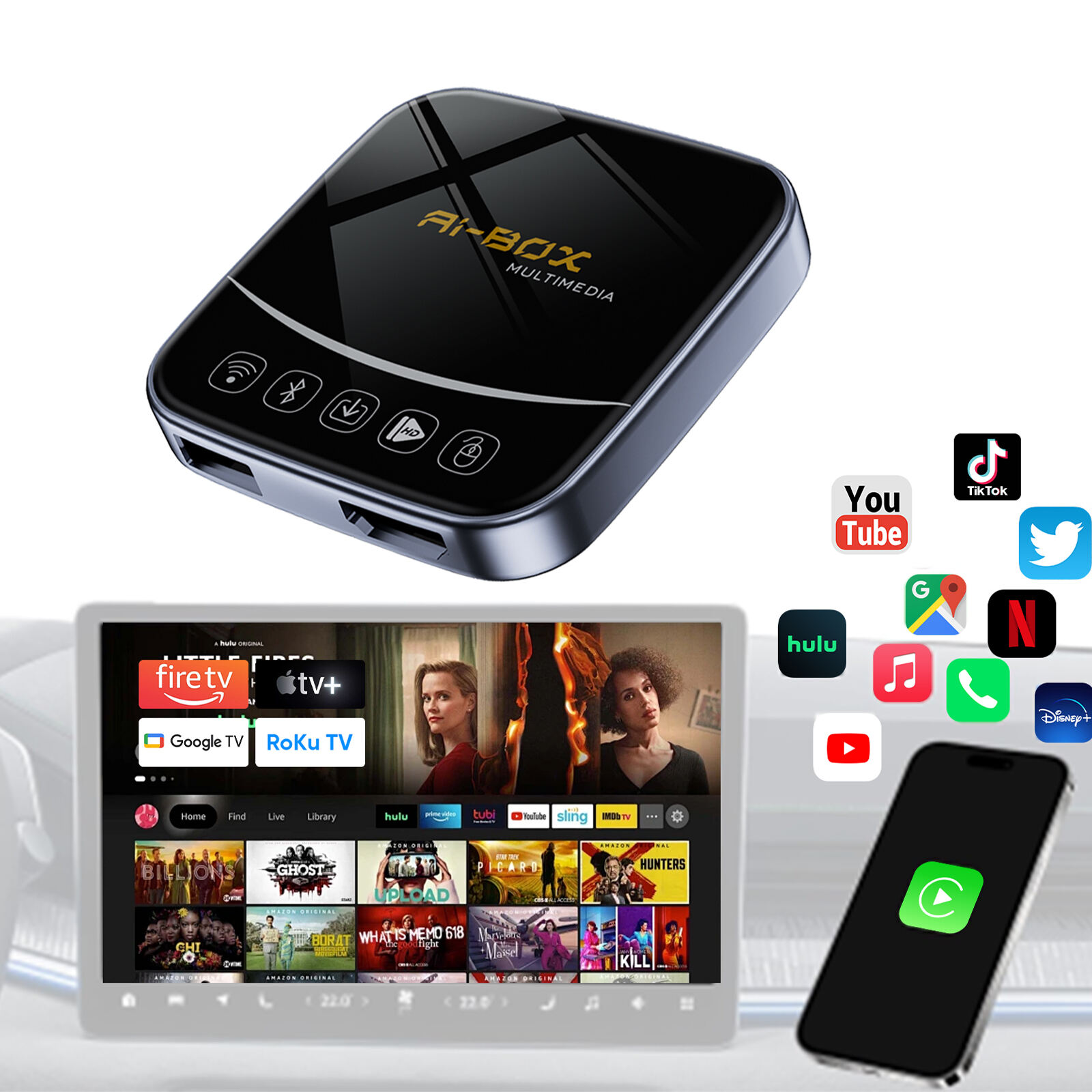Fuallwin Wireless CarPlay AI Box with Smart Voice Control – 4K Video & Android Auto