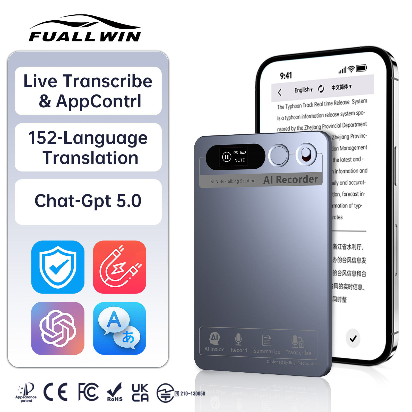 OEM ODM Digital AI Voice Recorder 35H Long Recording 152 Languages Translation 32GB/64GB Factory Supply