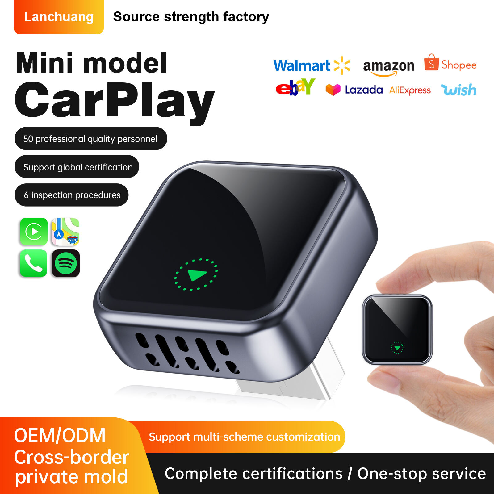 Fuallwin  2 in 1 Wireless CarPlay adapter with mini design stable connection support for dual-band WiFi in-car navigation 