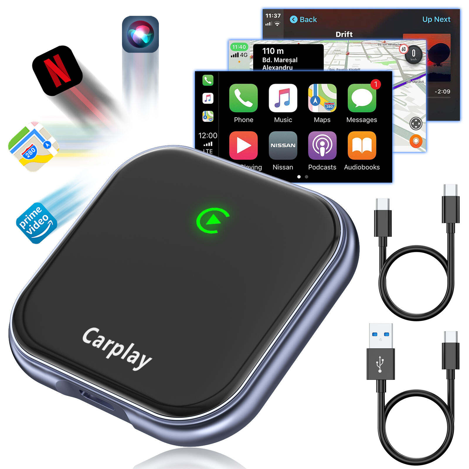 Fuallwin Universal Smart Android Box Quickest Connection USB Car Play Auto Dongle Wireless Carplay Adapter for Apple