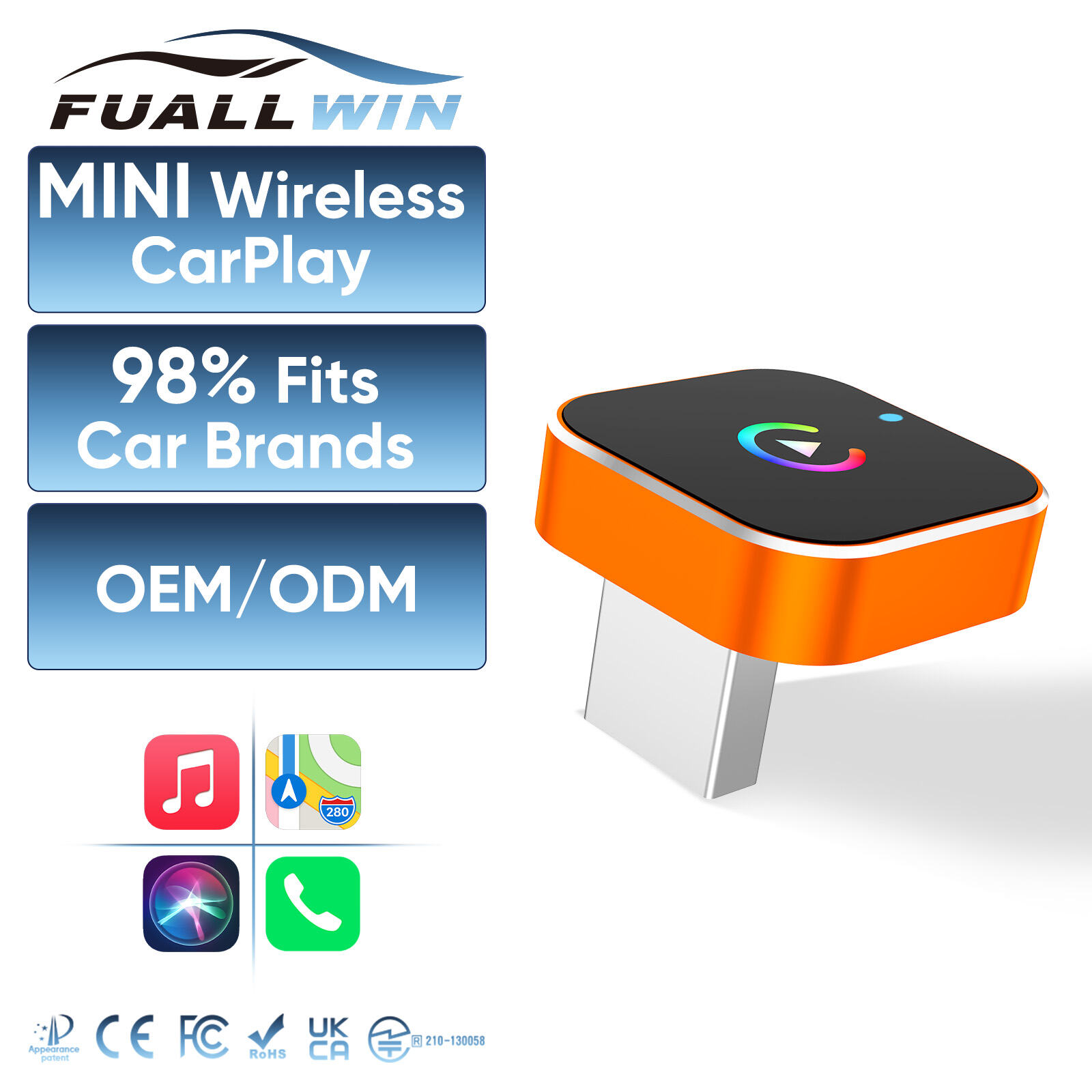 Fuallwin  Wireless 2 in 1 CarPlay adapter mini USB design plug-and-play supports dual systems of iOS & Android Auto for in-car intelligent i
