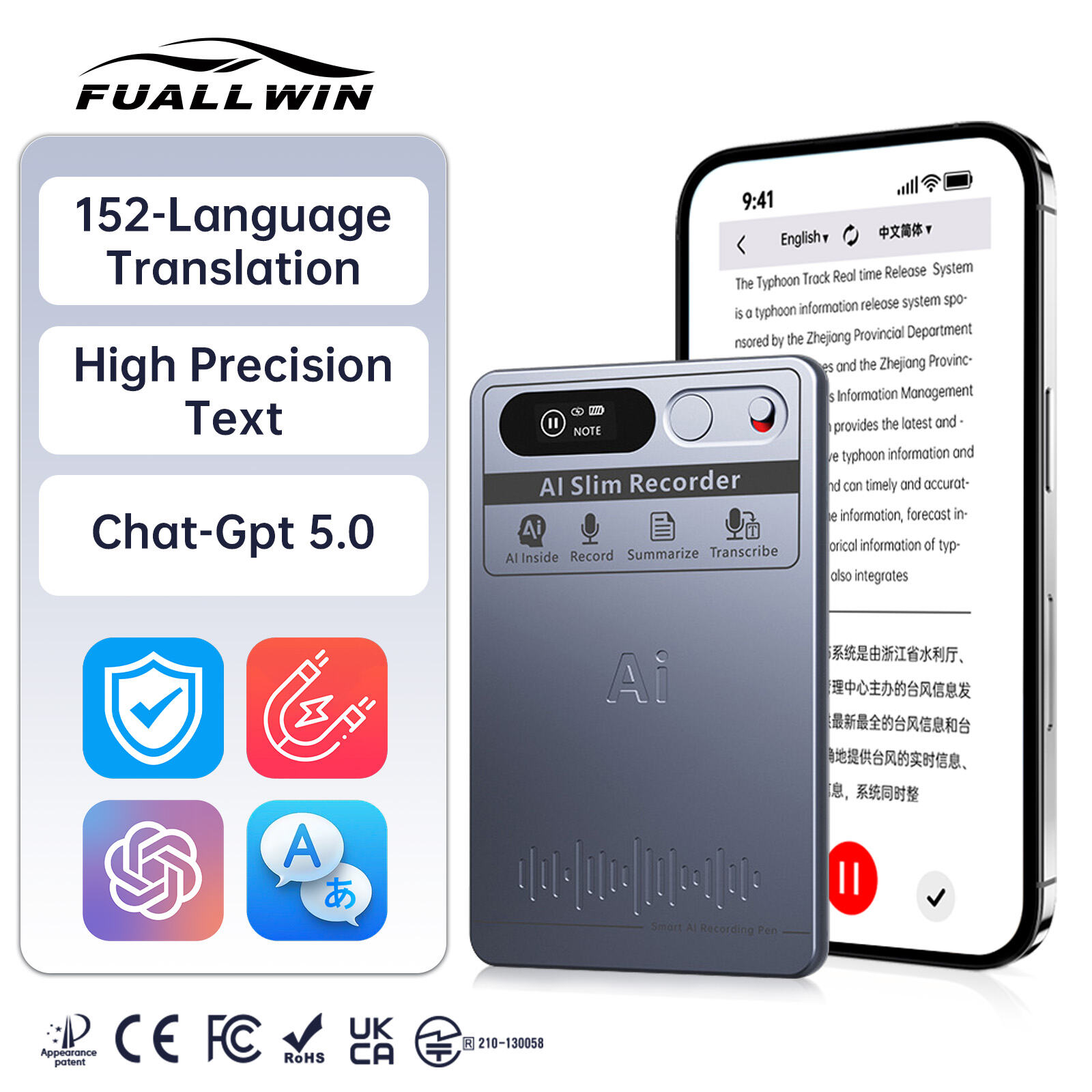 ChatGPT AI Voice Recorder 152 Languages Real Time Translation Magnetic Design 3.2mm Ultra Thin 35H Recording One Click Recording OEM ODM