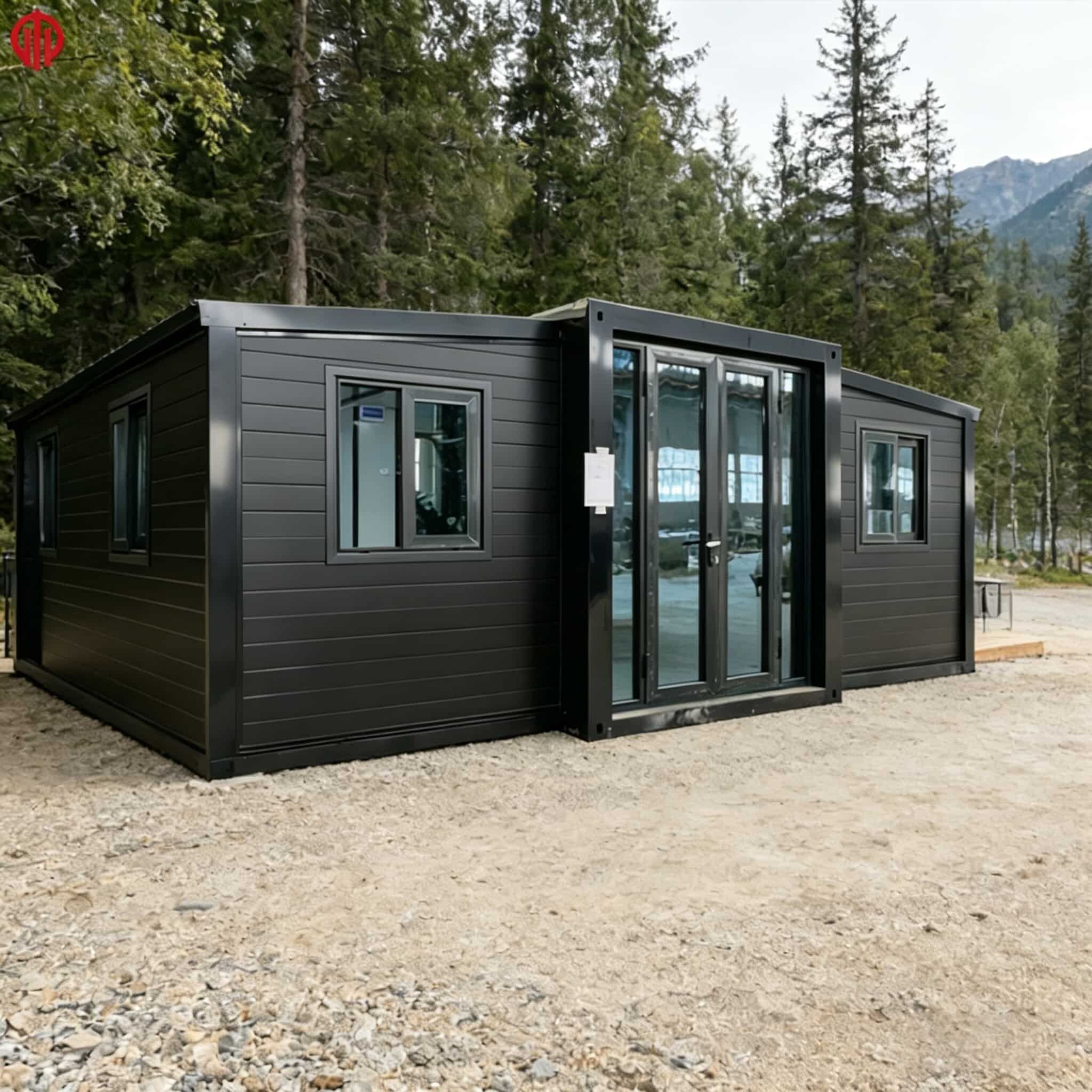 casa em Contêiner Pré-fabricada de 20 pés, Preta, com Cozinha e Banheiro