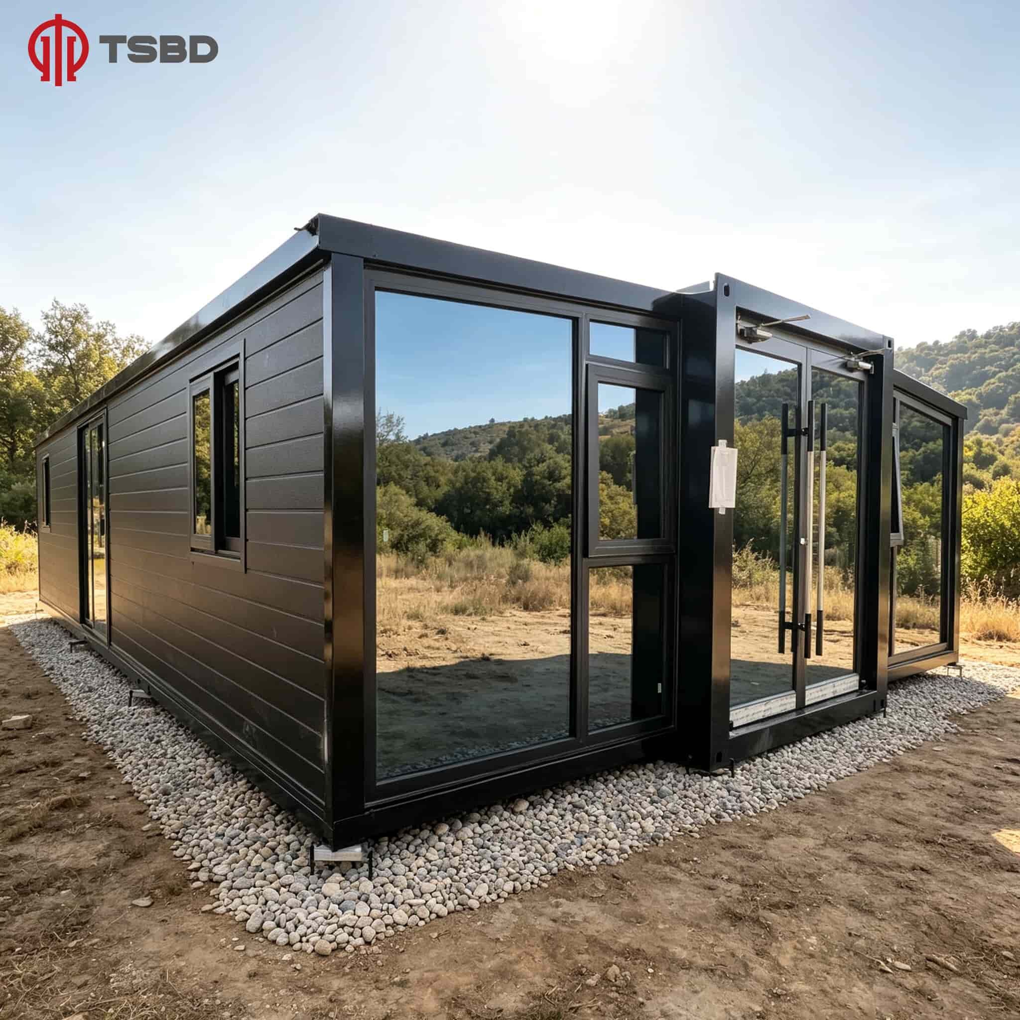 casa Móvel Pré-fabricada Expansível em Contêiner de 40 pés, Preta