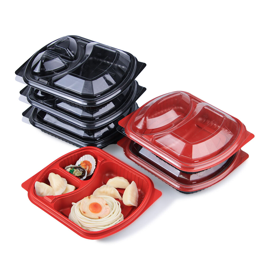 1 2 3 Compartment PP Takeout Food Boxes with PET Top and Bottom Lids