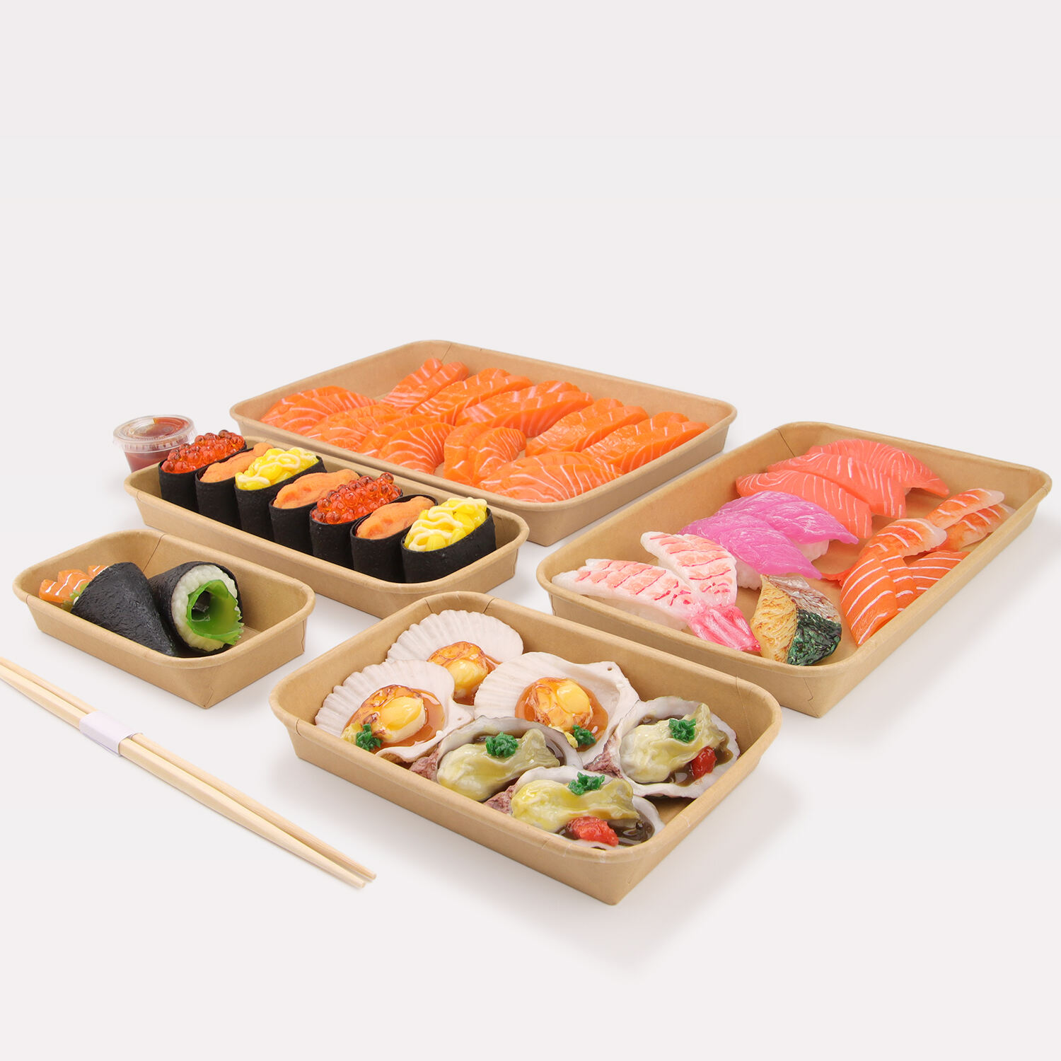 Aangepaste groothandel kraftpapier sushibak met PET-deksel