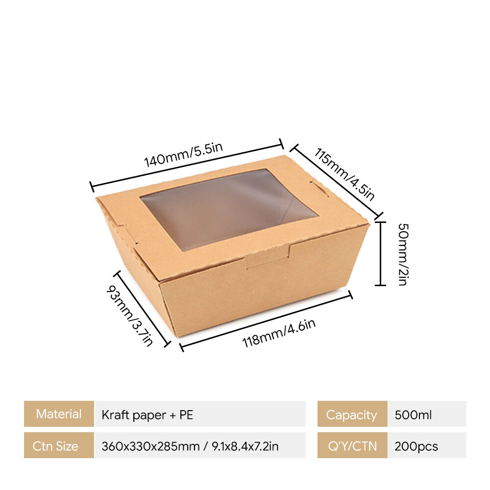 Kraft Paper Food Box with PE Window | Leakproof & Grease-Resistant Takeaway Container