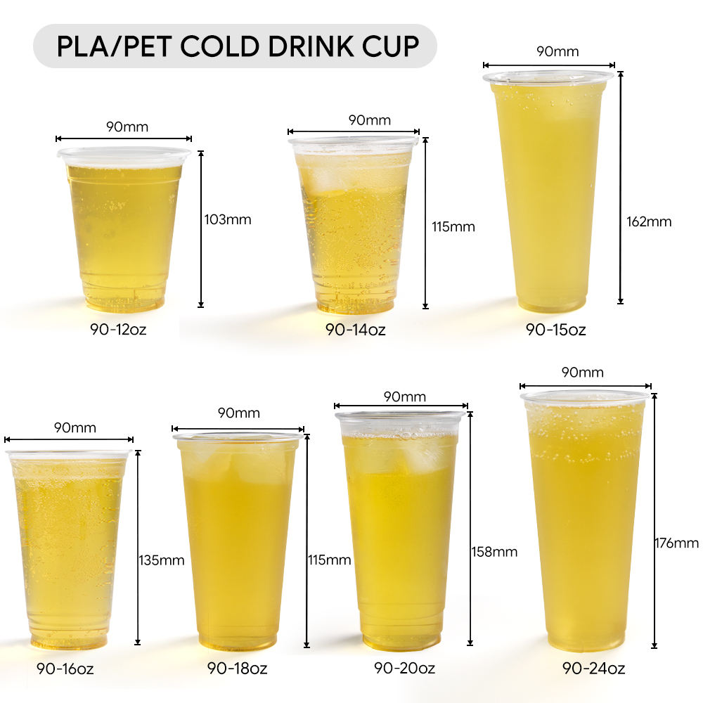 كؤوس بلاستيكية قابلة للاستخدام مرة واحدة من مادة PET وPLA، للبيع بالجملة من مصنع XM XIEFA