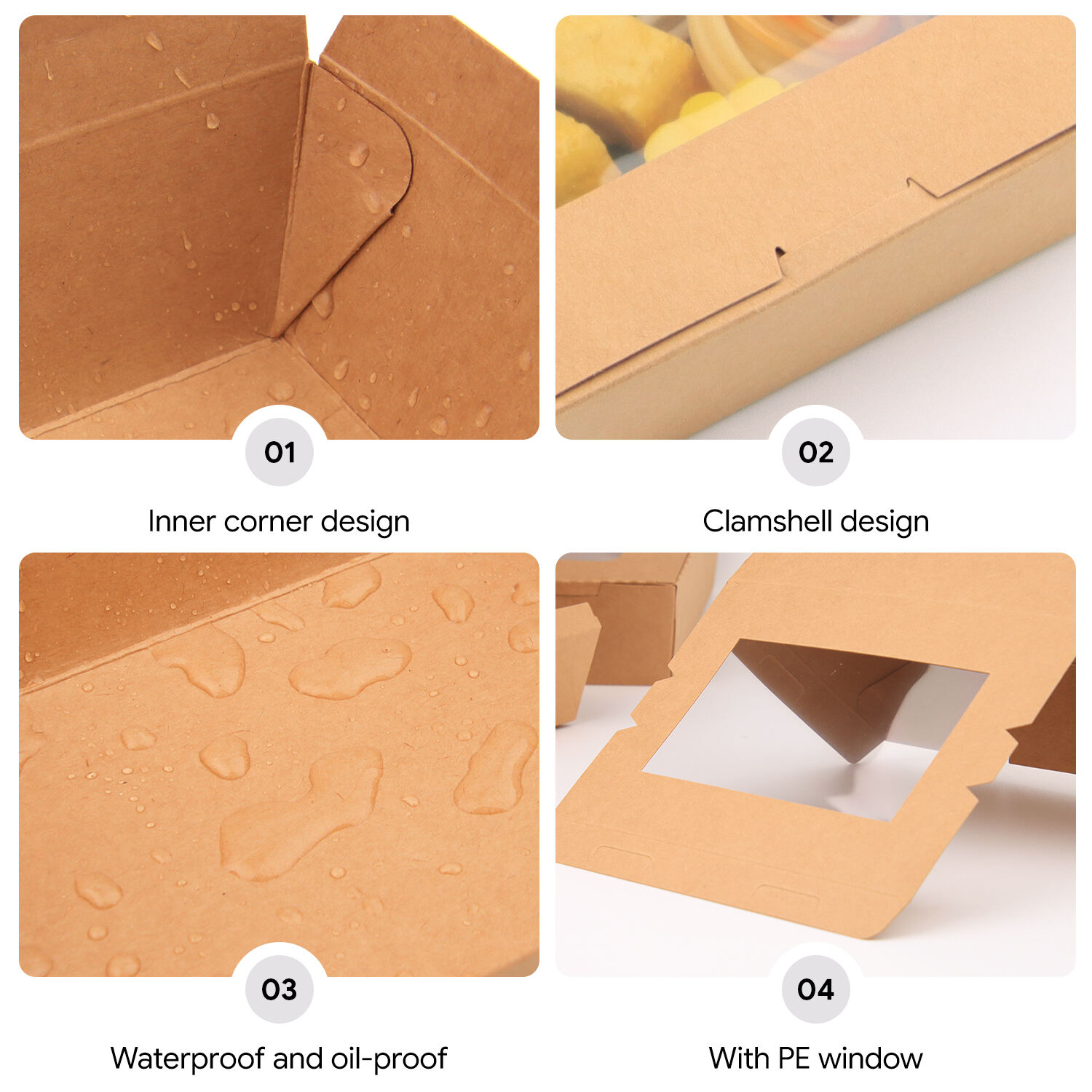 Kraft Paper Food Box with PE Window | Leakproof & Grease-Resistant Takeaway Container