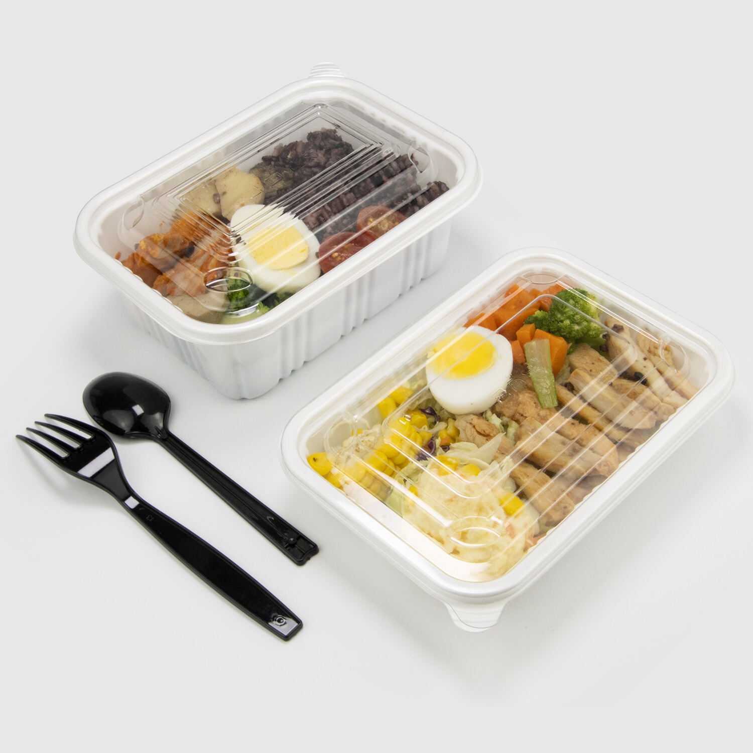 再利用可能な白PPランチテイクアウトボックスPET透明フタ付き