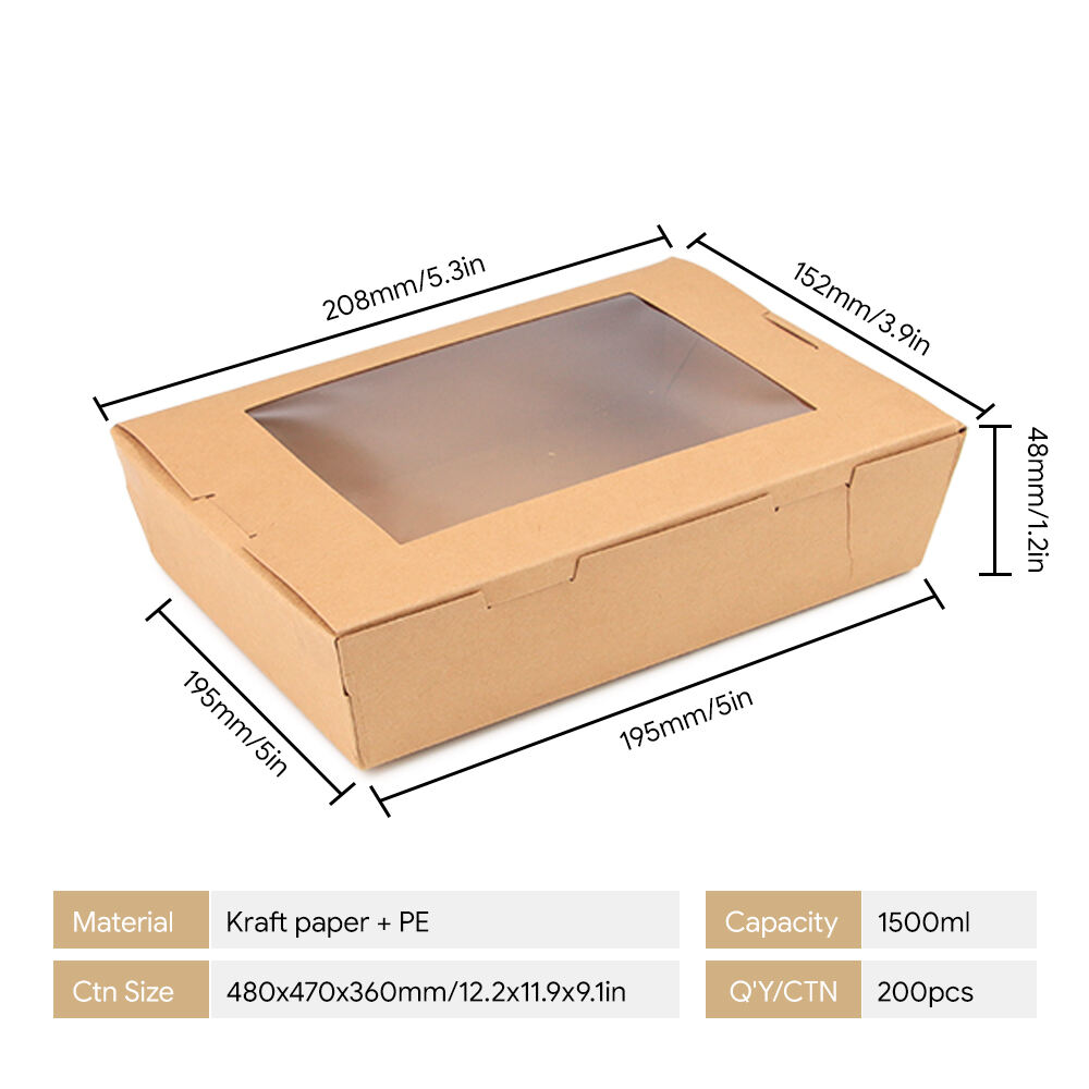 Kraft Paper Food Box with PE Window | Leakproof & Grease-Resistant Takeaway Container