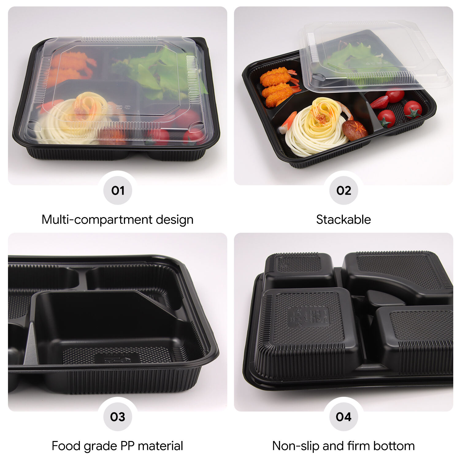 Jednorazowy pojemnik PP na jedzenie na wynos z pokrywką PET | Przeciwprzeciekowe pudełko do mikrofalówki