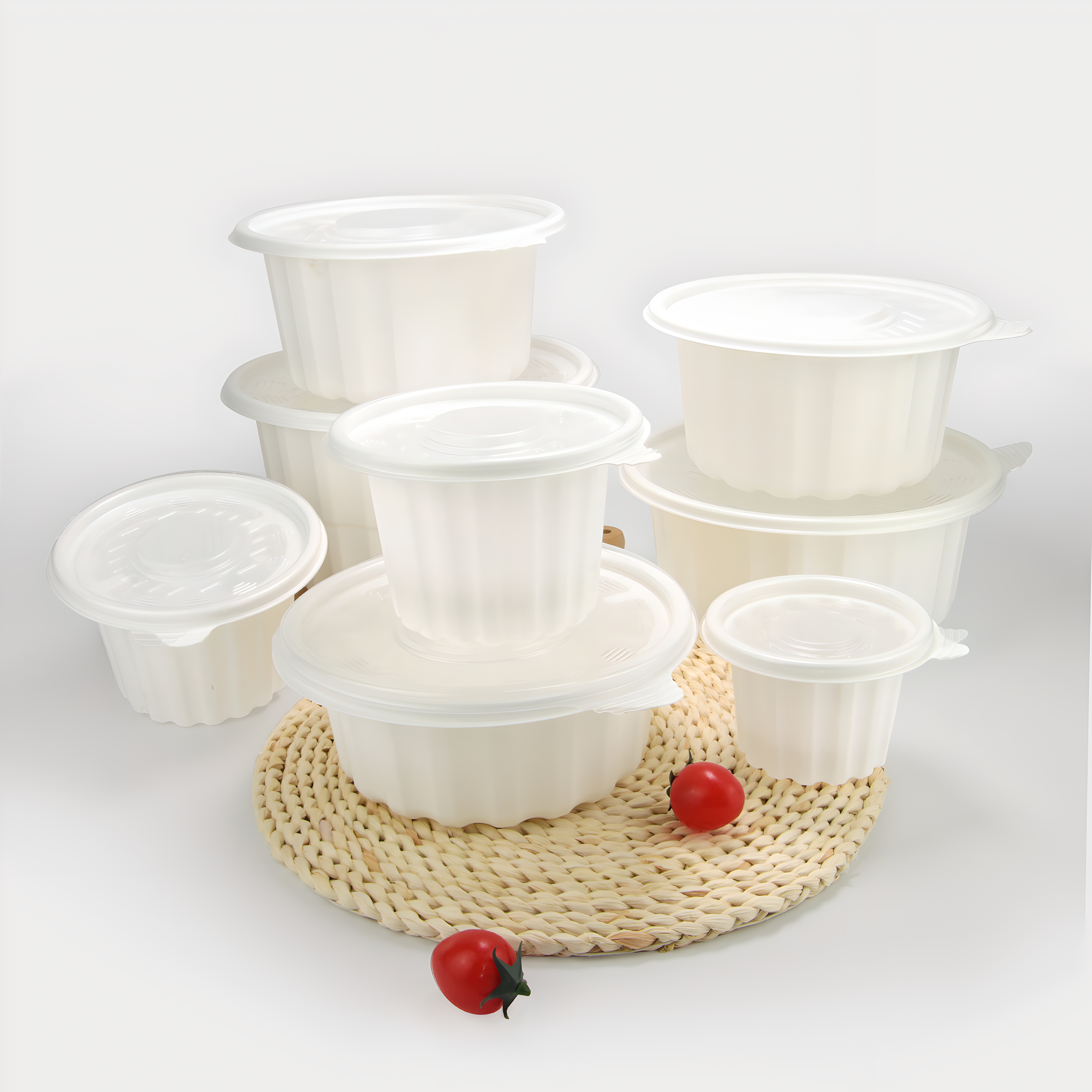 ホワイトの再利用可能な多サイズ二重層PPボウル・テイクアウト食品容器