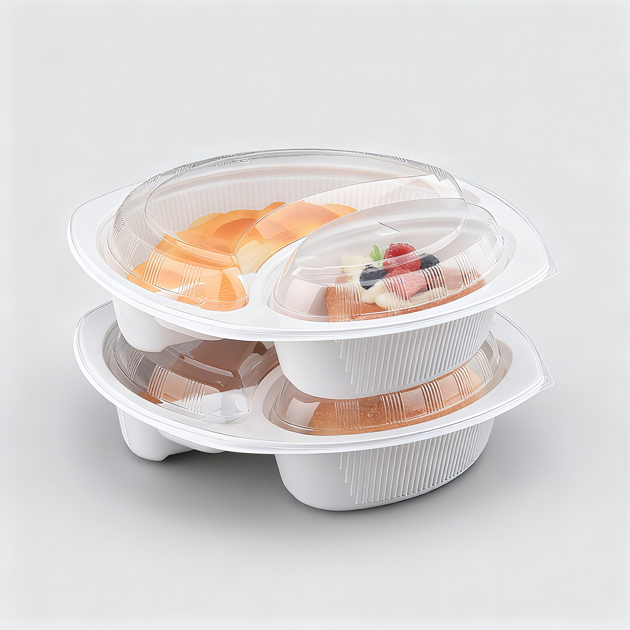 1000ml 2-Compartment PP Food Tray with OPS Lid | Disposable Takeaway Container for Catering & Food Delivery