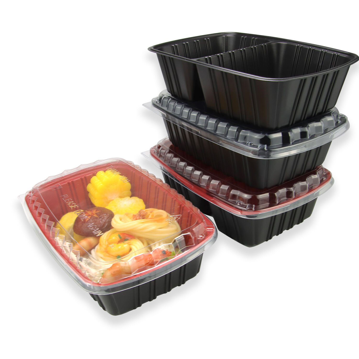 1/2仕切り使い捨てリサイクル可能なPPテイクアウト食品ボックスPETフタ付き