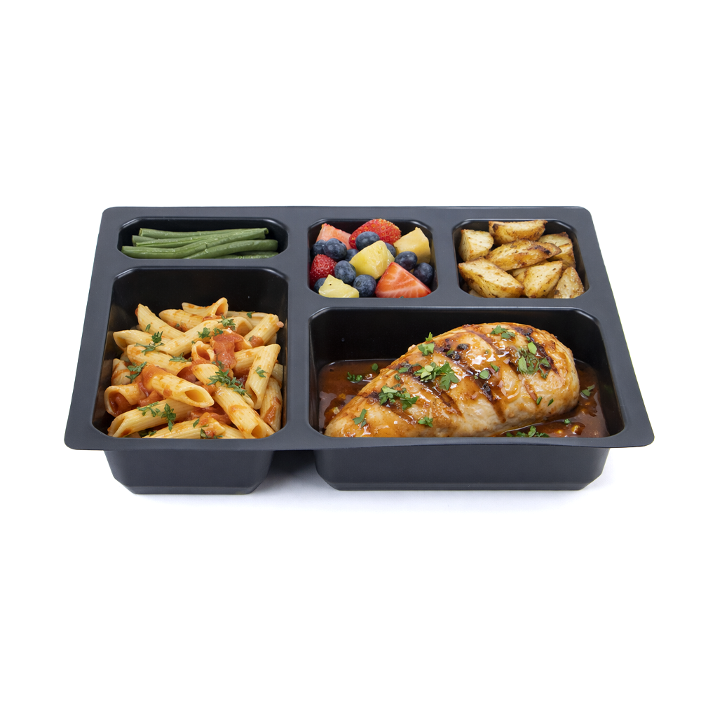 Factory-customized 5-compartment recyclable food-grade PP trays with sealable film packaging containers