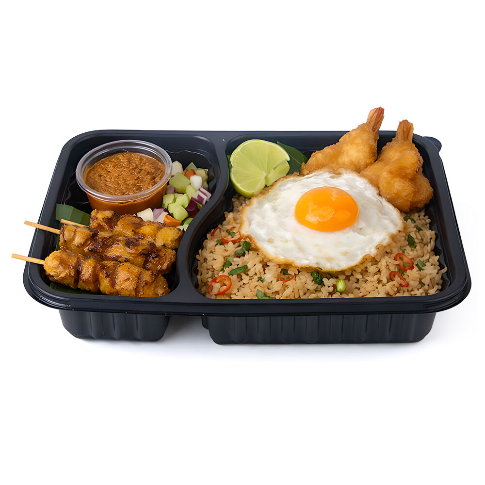 2 compartment disposable food-grade PP takeaway lunch box packaging container